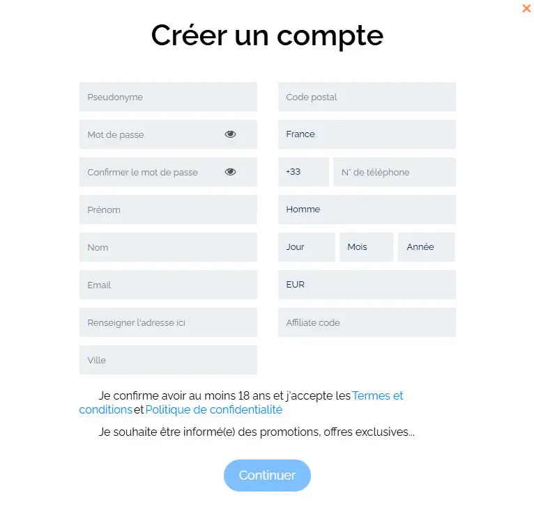 Playinexchange Casino registration process